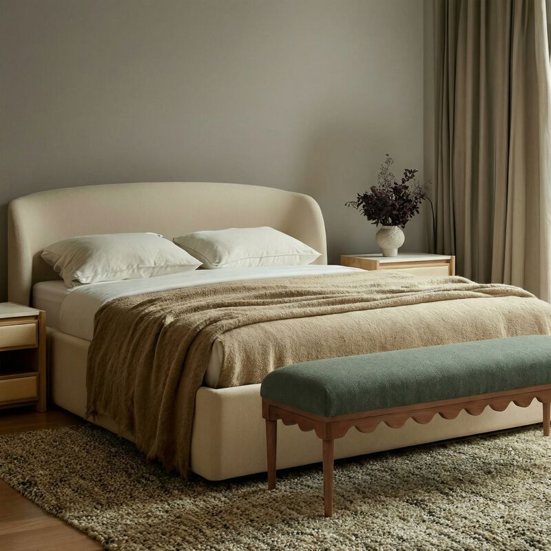 Oodle Bronze Vegan Mohair Bench in Walnut image number 1