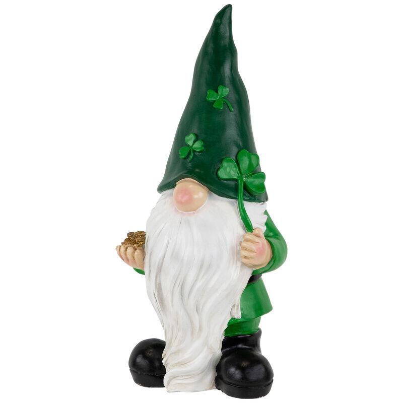 16.75" St. Patrick's Day Shamrock Gnome Outdoor Garden Statue