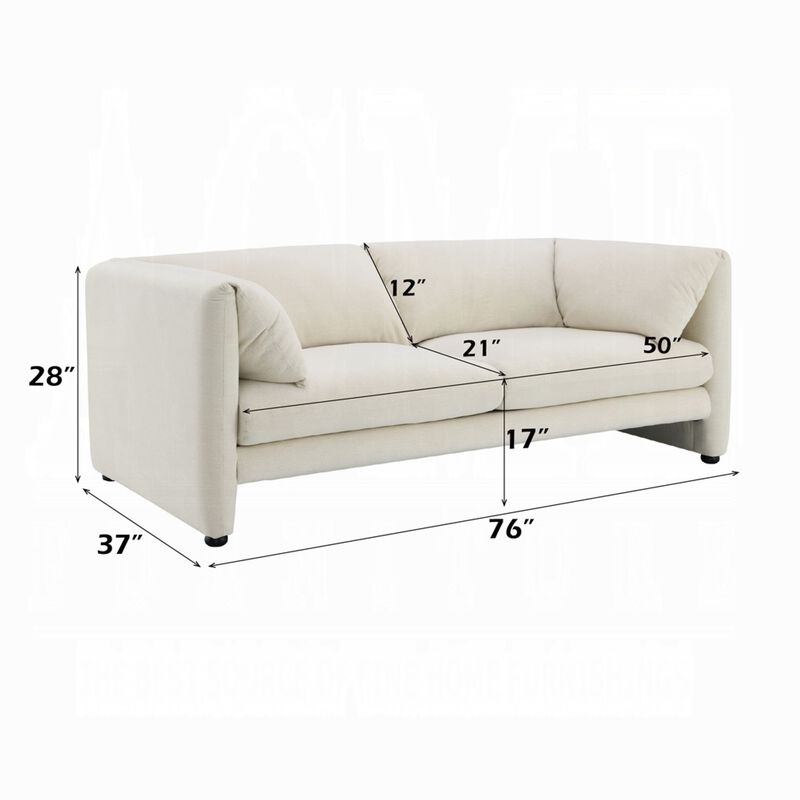 Kami Loveseat, Slim Pillow Armrests, Modern Ivory Linen, 76 Inch image number 4