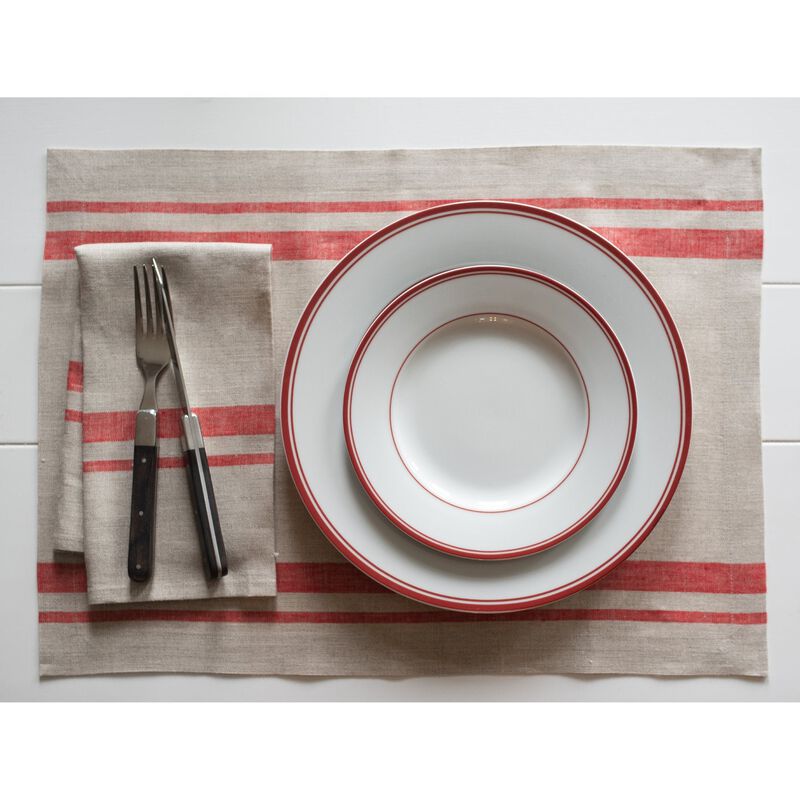 Solino Home French Stripe 100% Linen Placemats &ndash; Set of 4, 14 x 19 in, Machine Washable, Holiday and Everyday Dining