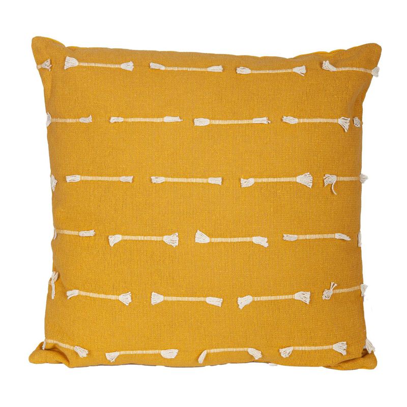 HomeRoots 18" Yellow Striped Cotton Throw Pillow With Texture image number 0