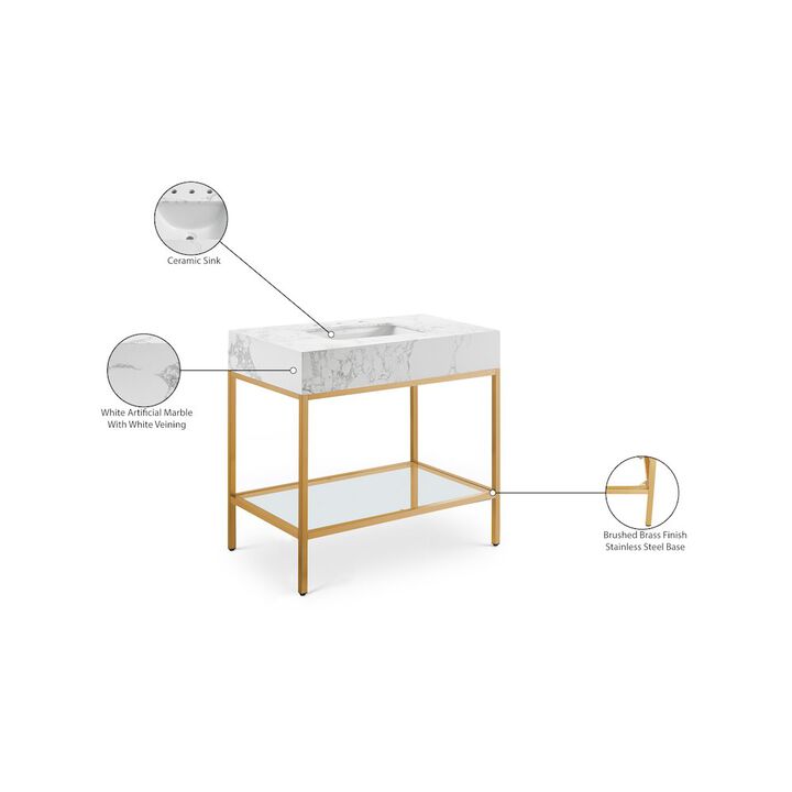 Meridian Furniture Marmo White Engineered Marble Bathroom Vanity