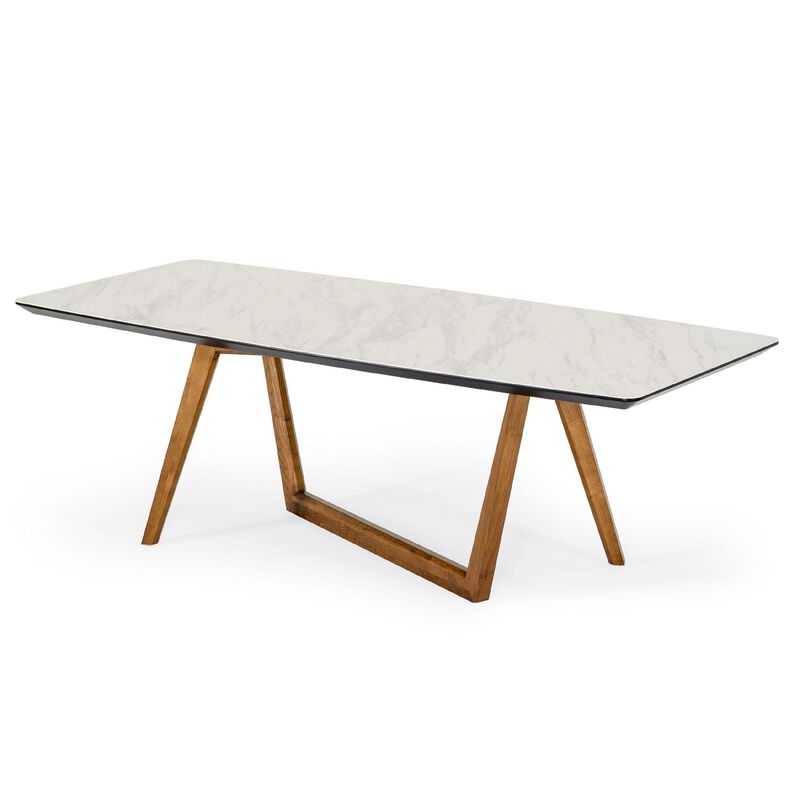 Cid Jamu Dining Table, 91 Inch White Marble Top, Modern Abstract Base image number 2