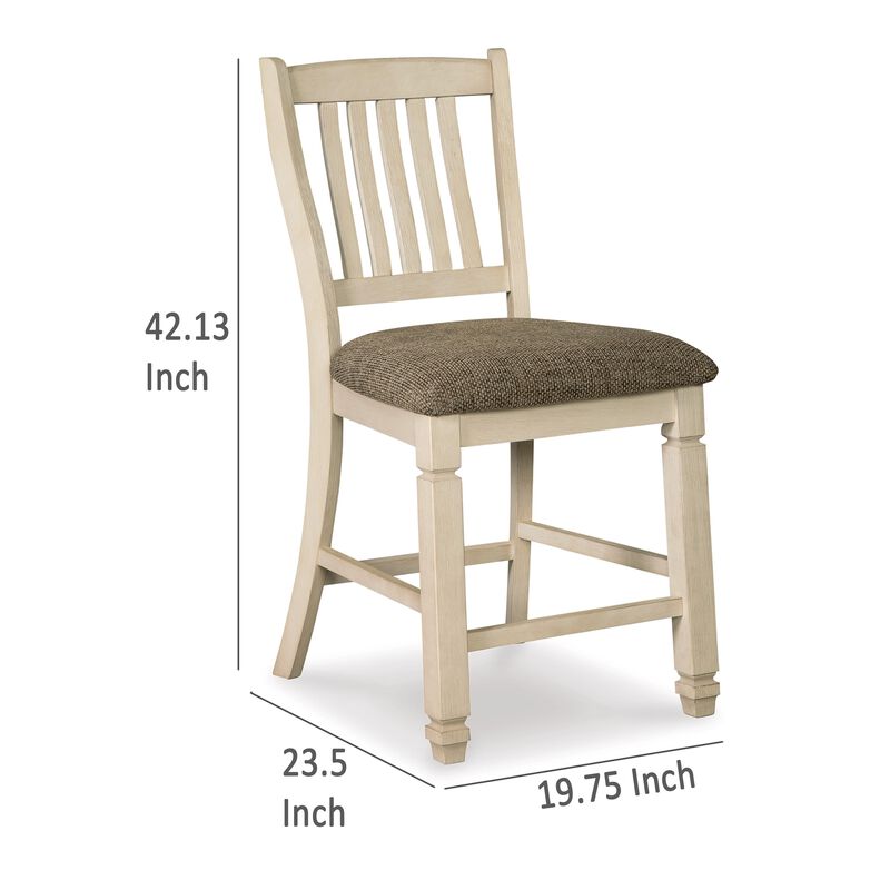 Bolan Counter Height Chair Set of 2, Rake Back, Antique White Wood