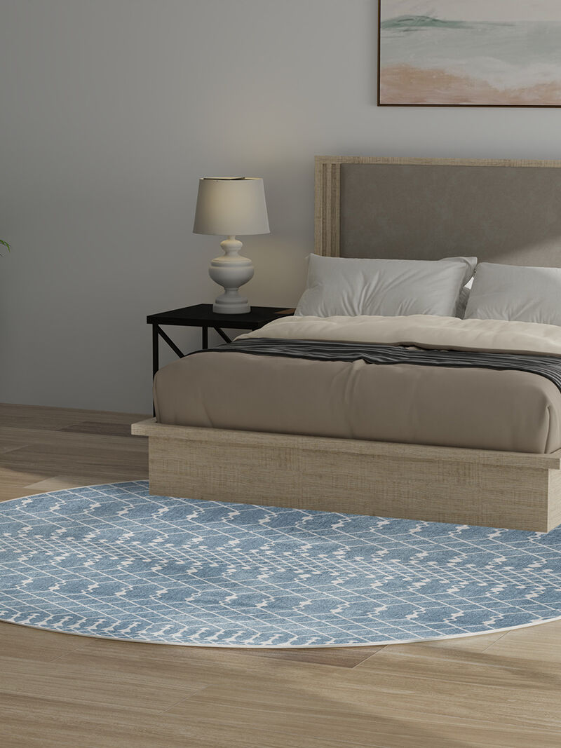 Astra Machine Washable ASW10 Blue 7'10" Round Rug