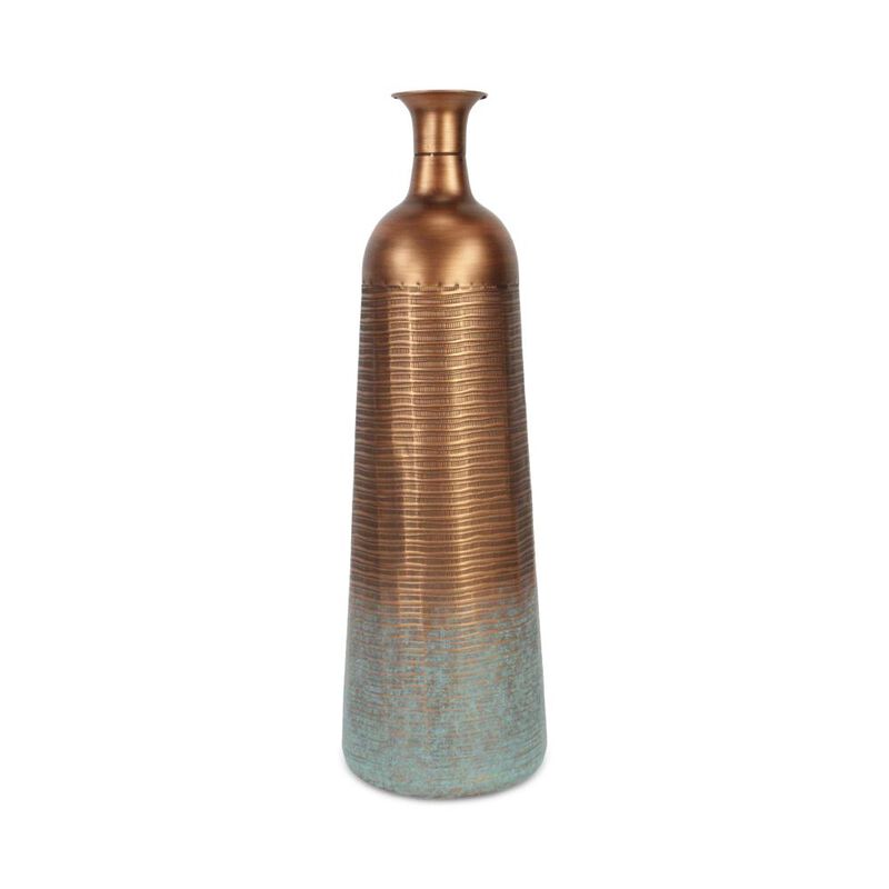 Hivvago 28 Inch Copper And Teal Abstract Tapered Metal Floor Vase