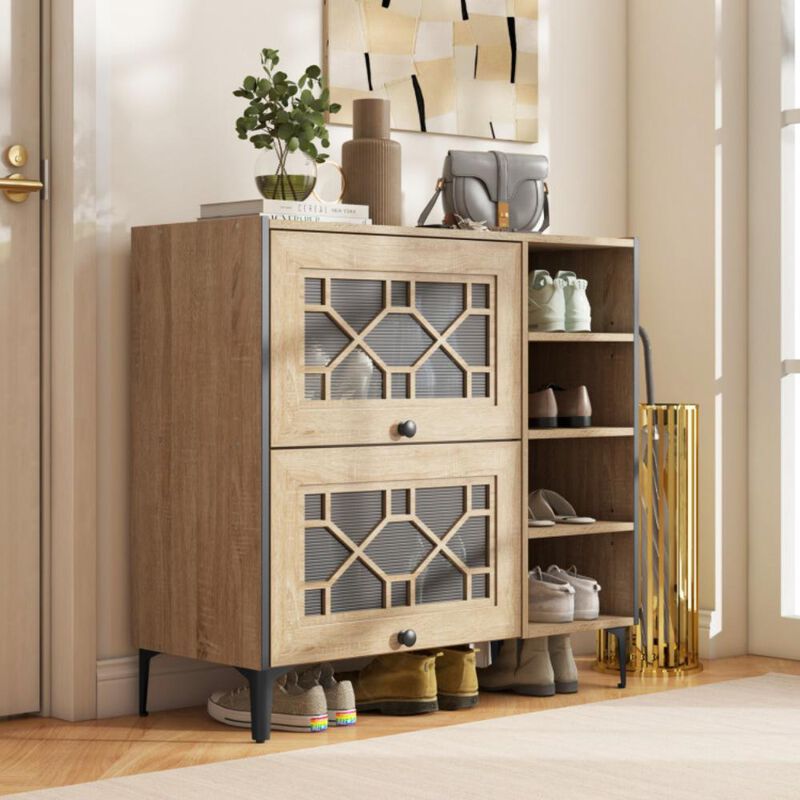 Hivvago Rustic Shoe Cabinet with Flip-up See-through Doors and Adjustable Shelves