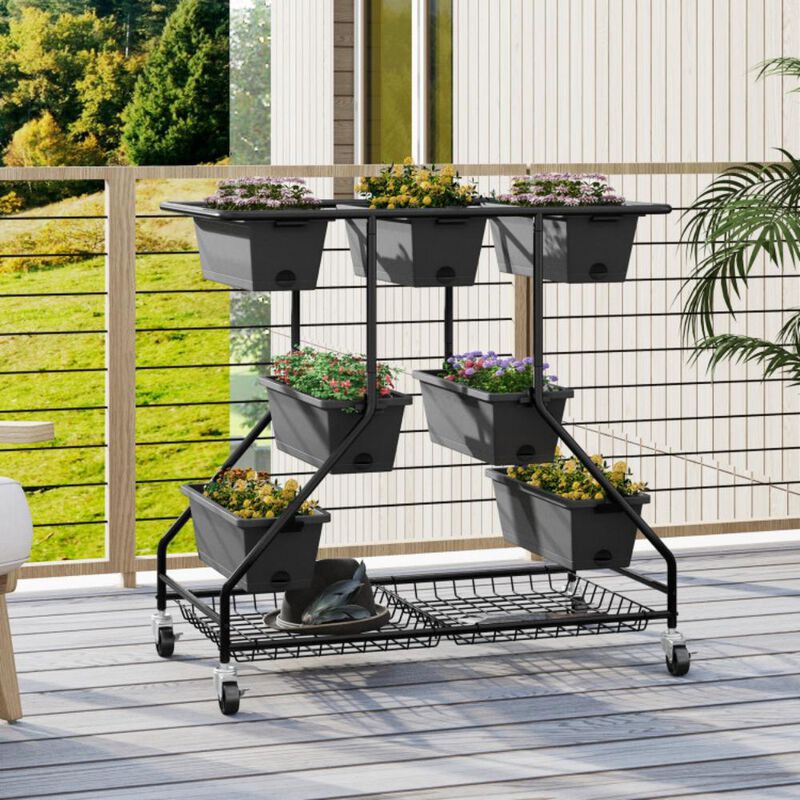 Hivvago Vertical Raised Garden Bed with 7 Planter Boxes and Storage Baskets