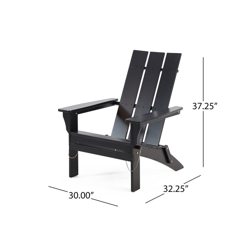 Foldable Outdoor Adirondack Chair, Rustic Black Steel and Acacia Wood - Benzara