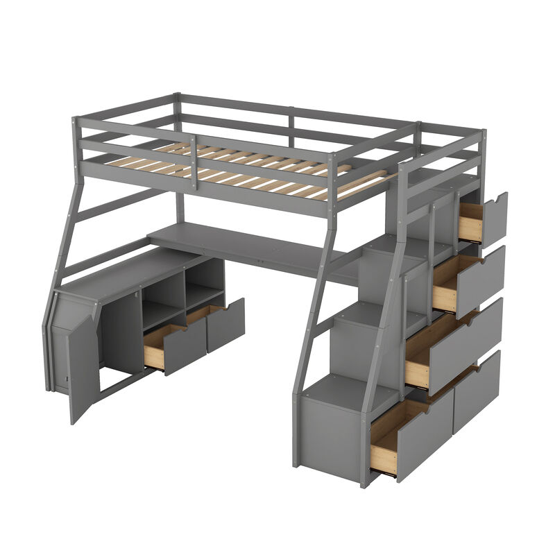 Merax Loft Bed with 7 Drawers and Desk