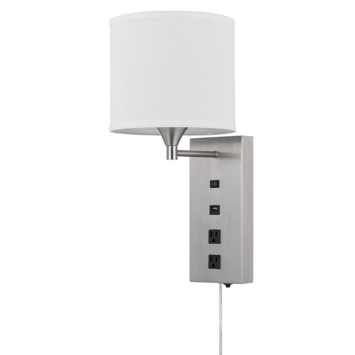 Rexi 19 Inch Modern Metal Wall Lamp, USB, 2 Power Outlets
