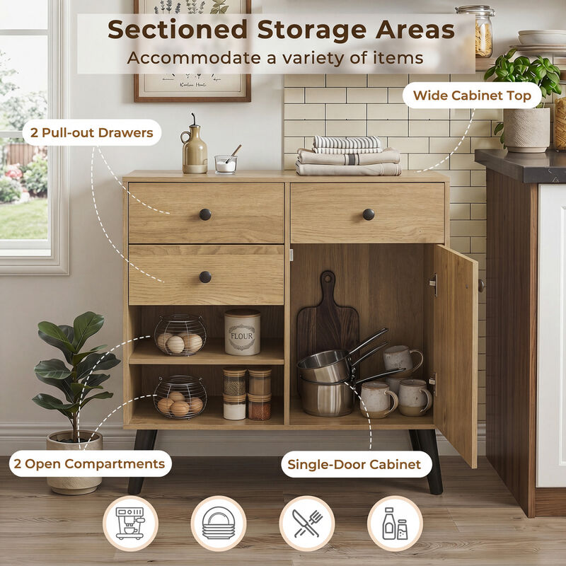 Set of 2 Kitchen Buffet Cabinets with Drawers and Open Storage image number 7