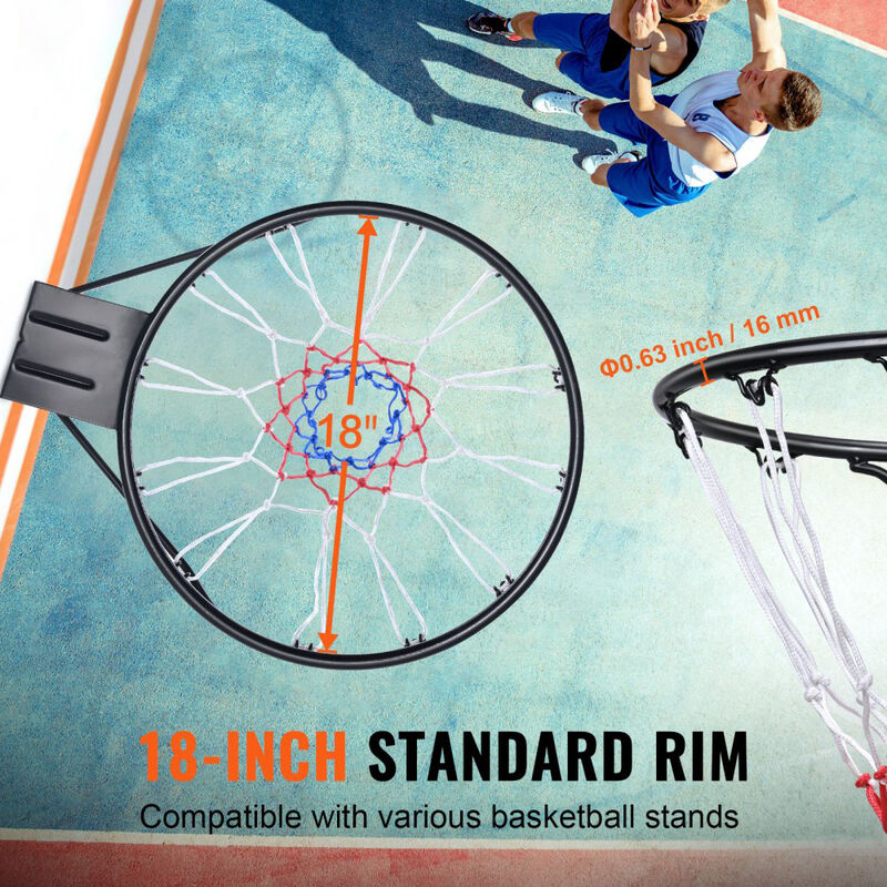 Wall Mounted Basketball Rim with Net, Heavy Duty Double Spring Hoop for Indoor Outdoor Play-Black image number 8