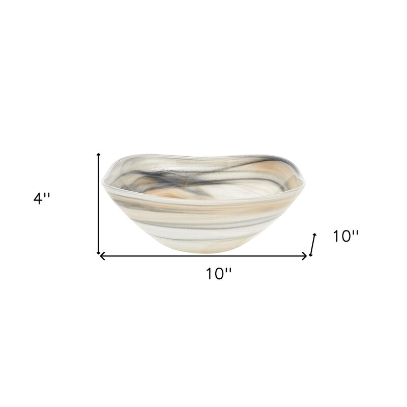 HomeRoots 10" Alabaster Glass Square Salad Bowl image number 4