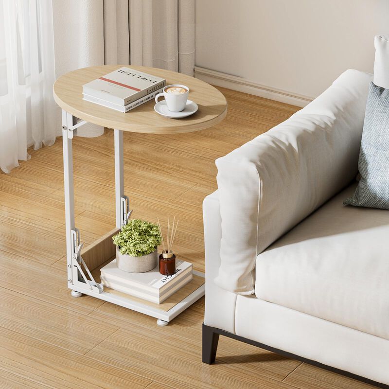 Elbourn Folding Side Table End Couch Tables, C-Shaped End Table for Living Room, Small End Table for Bedroom, Coffee Table(Natur