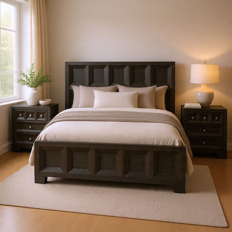 Queen Bedroom Set, Weathered Black Wood, 3 Piece Set with 2 Nightstands image number 8