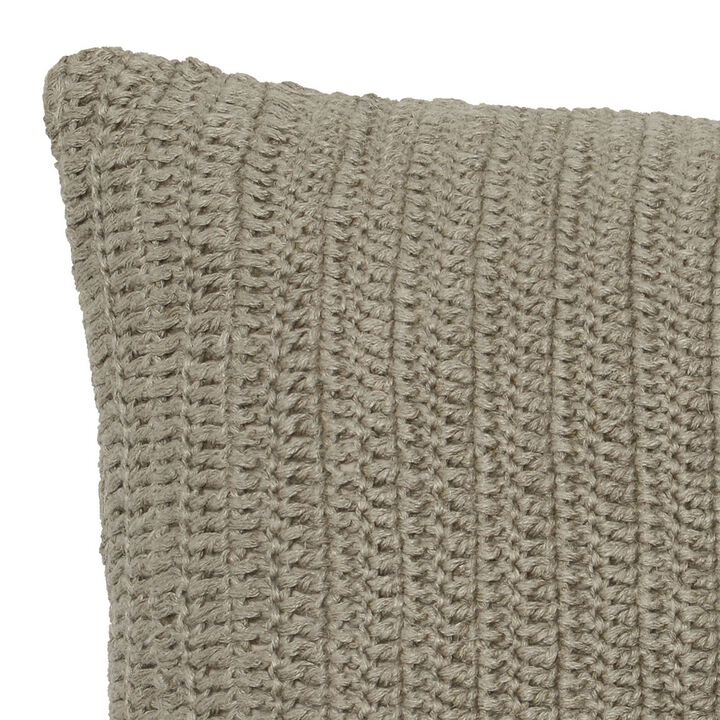 Square Fabric Throw Pillow with Hand Knit Details and Knife Edges, Brown-Benzara