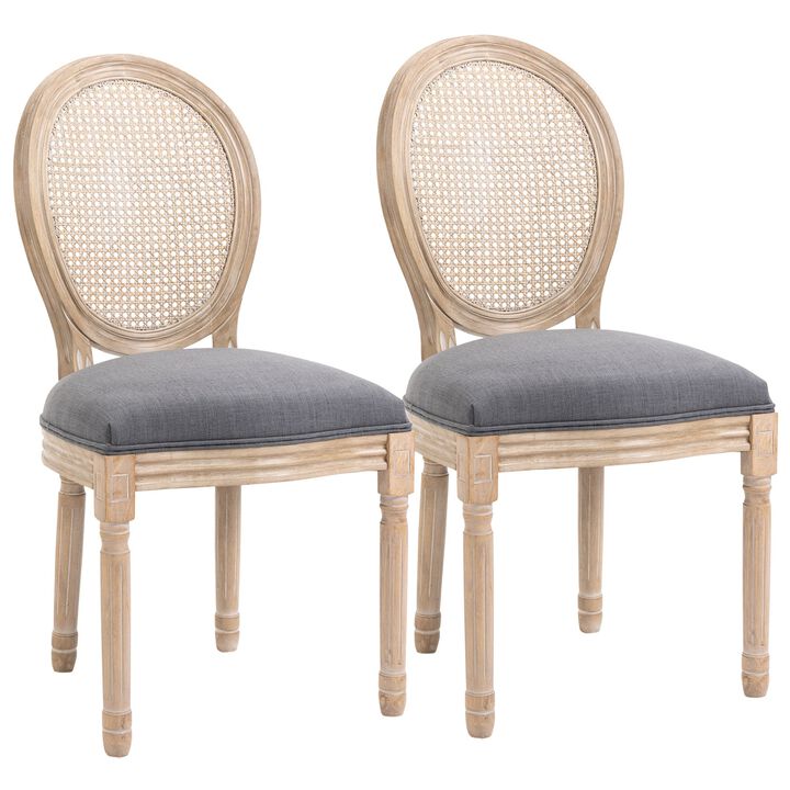 Grey French Dining: Armless Chairs with Rattan Back, Set of 2