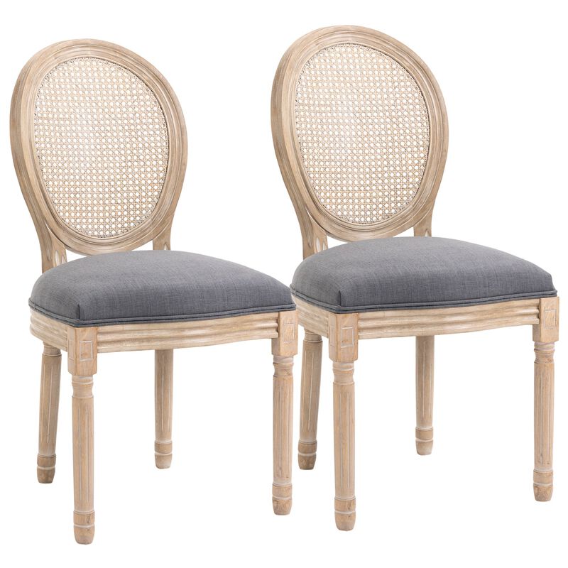 Grey French Dining: Armless Chairs with Rattan Back, Set of 2