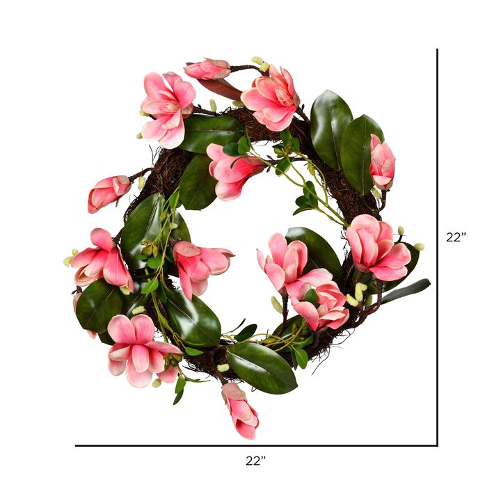 Vickerman 22" Artificial Dark Pink Magnolia Wreath