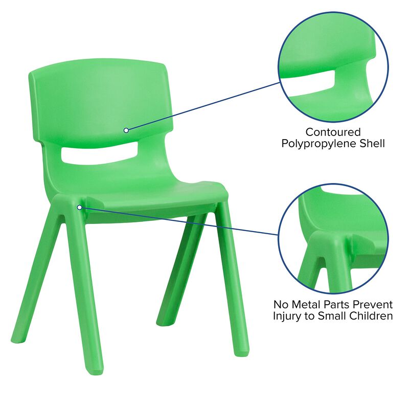 Flash Furniture 4 Pack Green Plastic Stackable School Chair with 13.25'' Seat Height