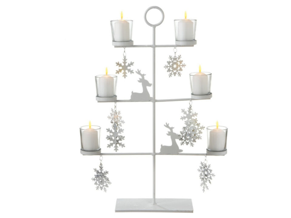 20.5" White Reindeer and Snowflakes Votive Candle Holder Tabletop Tree