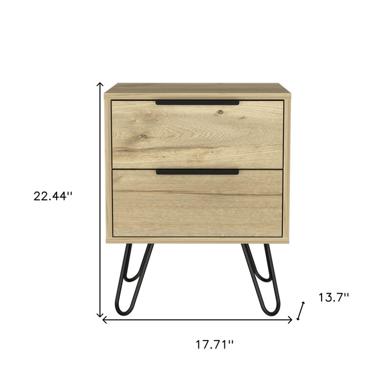 Two Drawer Faux Wood Nightstand – Bedside Table for Bedroom Storage