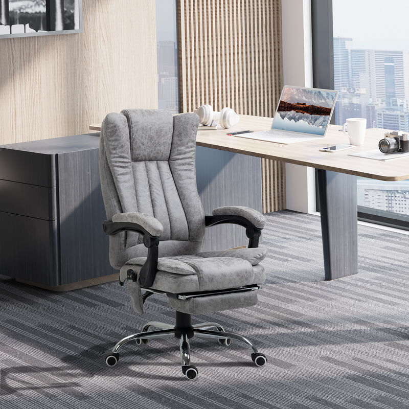 Vinsetto Microfiber Office Chair, High Back Computer Chair with 6 Point Massage, Heat, Adjustable Height and Retractable Footrest, Gray