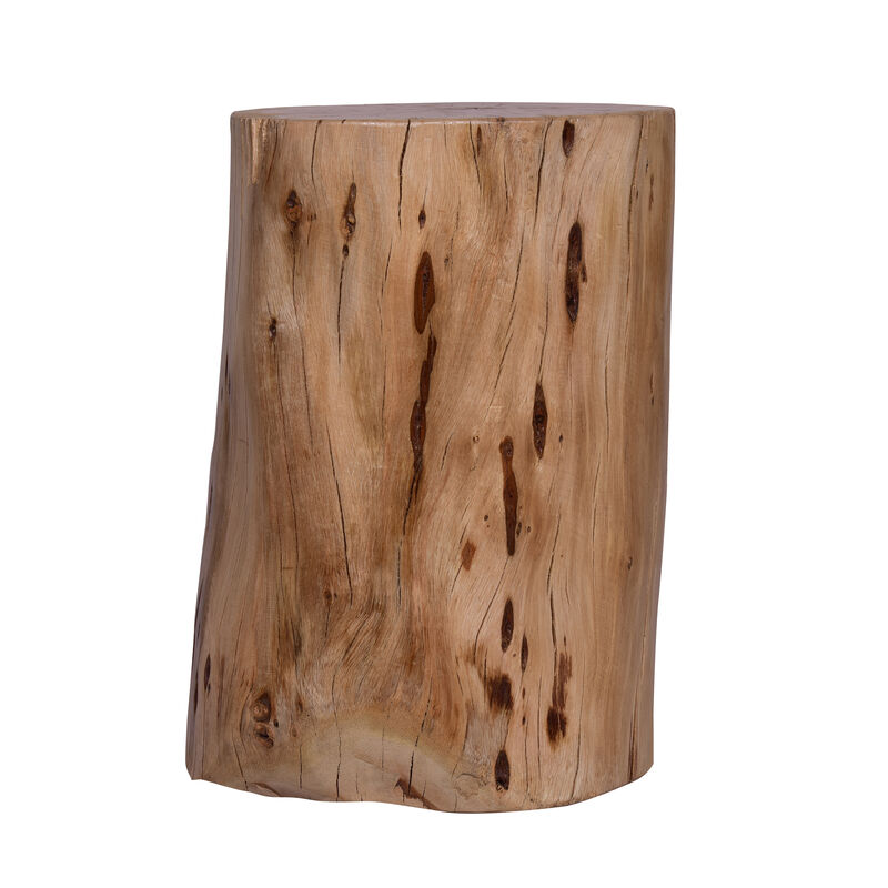 17 Inch Accent Stump Stool End Table, Live Edge Acacia Wood Log with Grain and Knot Details, Natural Brown image number 2