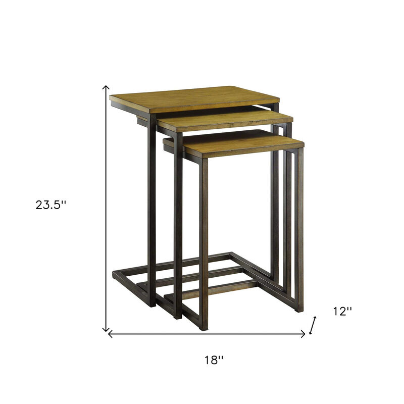 Solid Wood and Metal Nesting End Tables, Set of 3 Compact Tables for Living Room