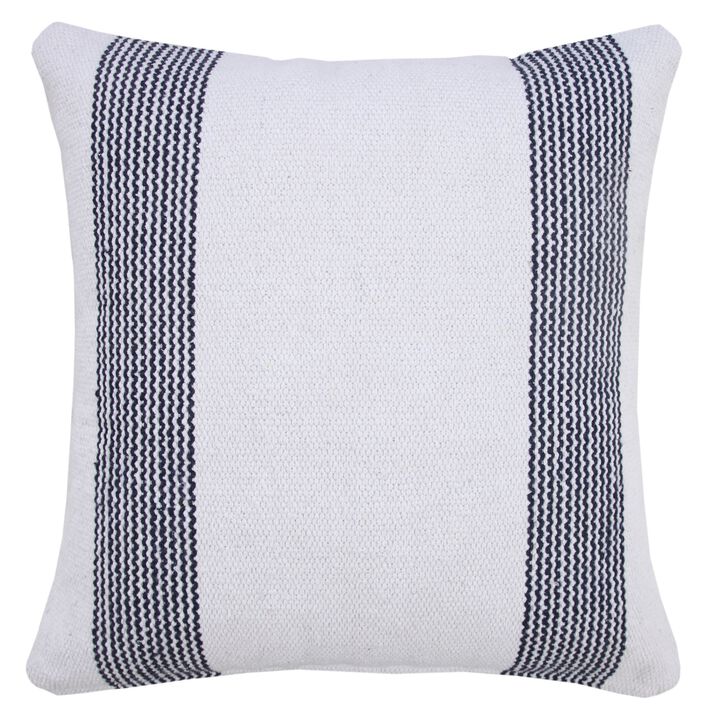 20" White and Blue Pinstripe Bordered Square Throw Pillow