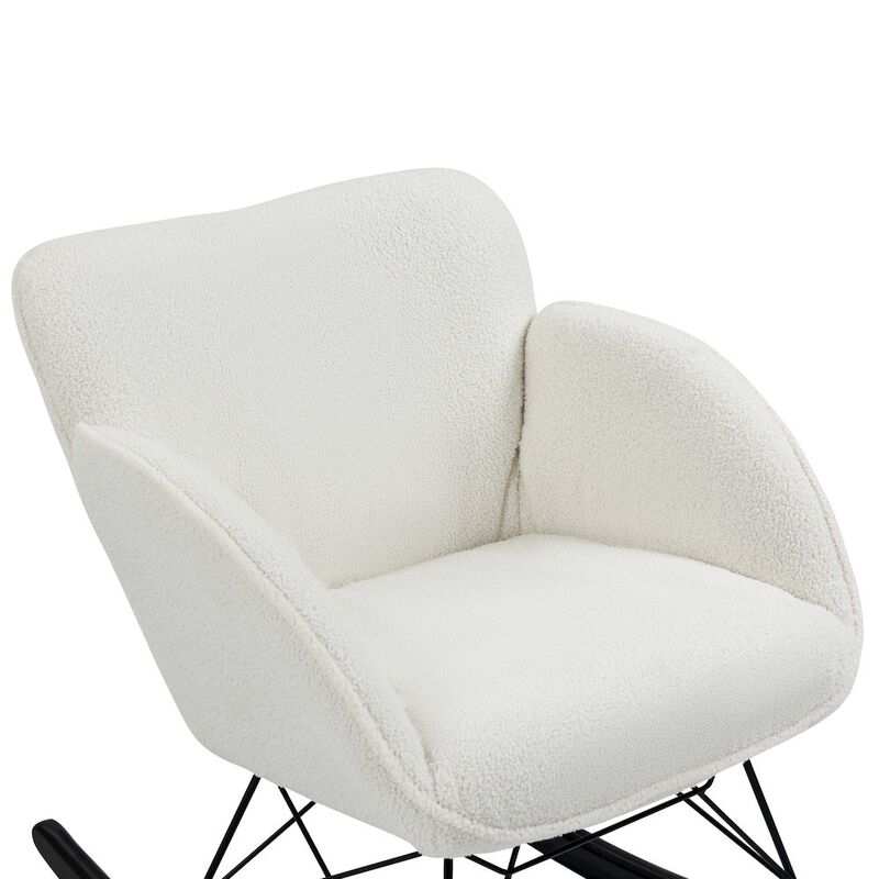Glamour Home Ayan White Boucle Rocking Chair with Black Legs