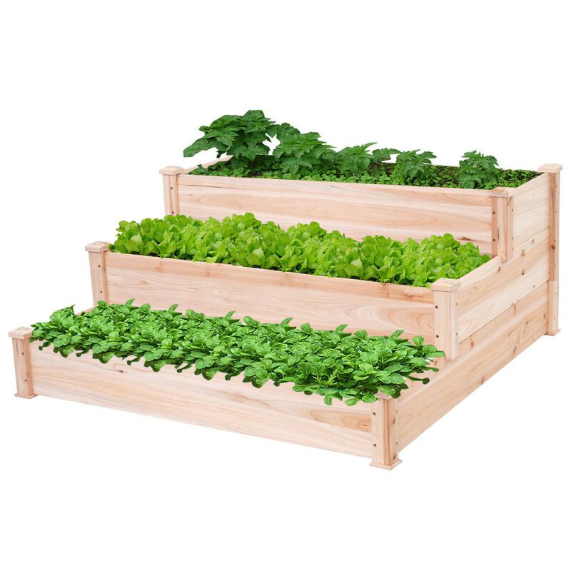 QuikFurn Solid Wood 4 Ft x 4 Ft Raised Garden Bed Planter 3-Tier