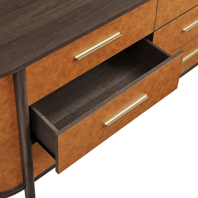 Coralie Curved 6-Drawer Vegan Leather Oval Dresser image number 6