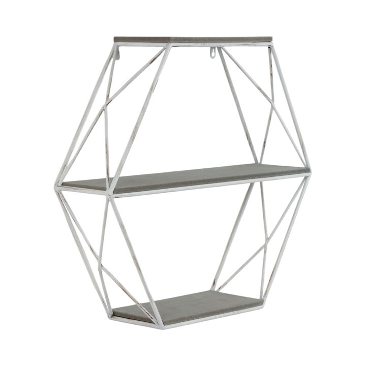 Metal/Wood Hexagon Wall Shelf