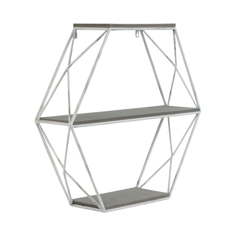 Metal/Wood Hexagon Wall Shelf image number 1