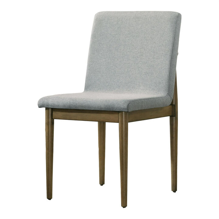 Heln 7pc Dining Table and Chair Set, Light Gray Fabric, Natural Brown - Benzara