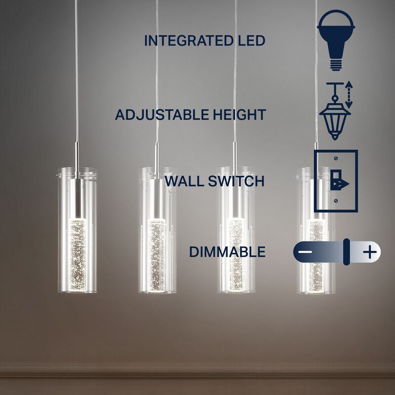 Mium 29.5" 4-Light Modern Style Iron/Crystal/Glass Integrated LED Linear Pendant