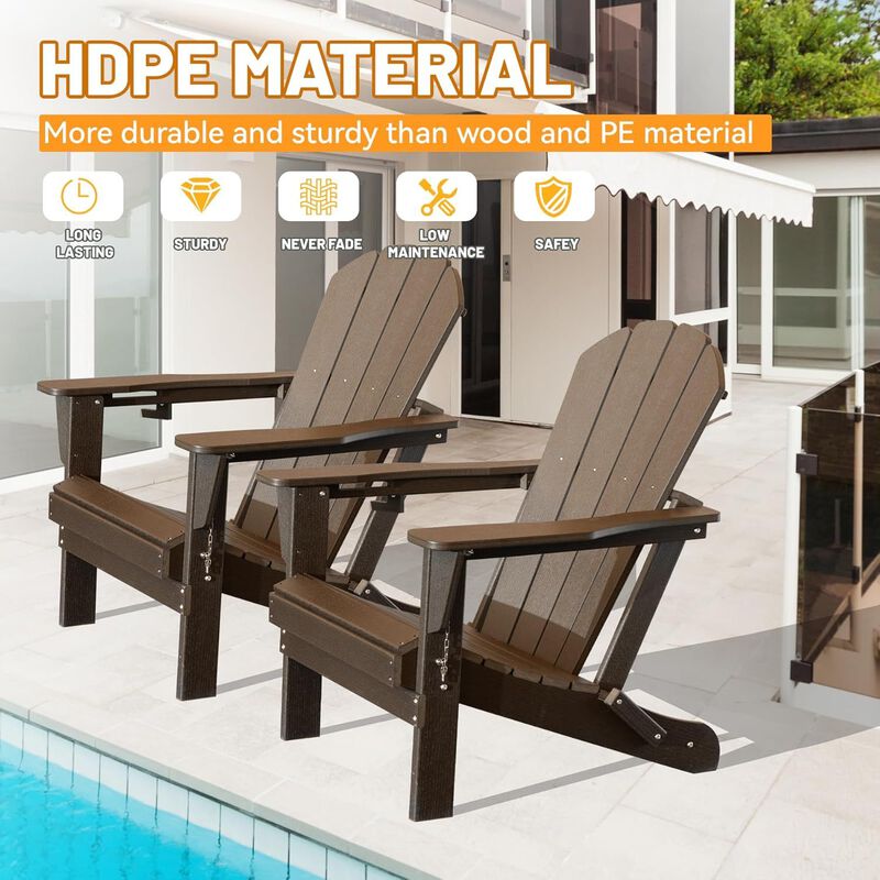 Hivvago Set of 2 Folding Adirondack Chairs with Cup Holders image number 5