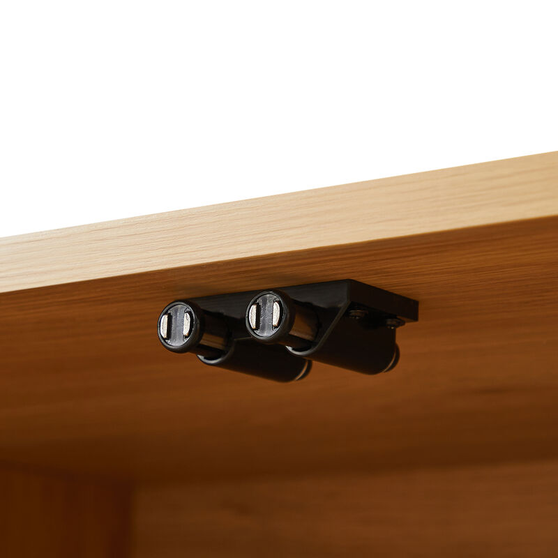 TATEUS Natural 64" Wave TV Stand &ndash; Rounded Sideboard with Vertical Stripes & Rattan Doors for Multi-Room Use