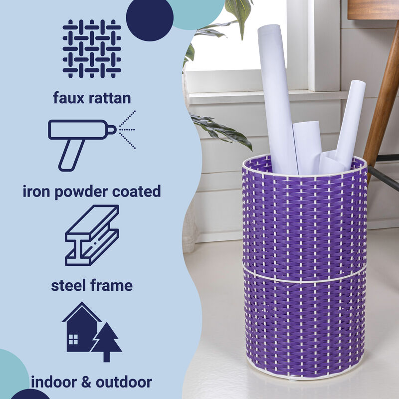 Cecil Modern Faux Wicker Cylinder Waste Basket