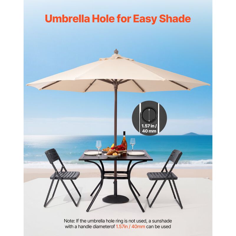 Outdoor Square Dining Table, Steel Slat Patio Table with Umbrella Hole - Black image number 4