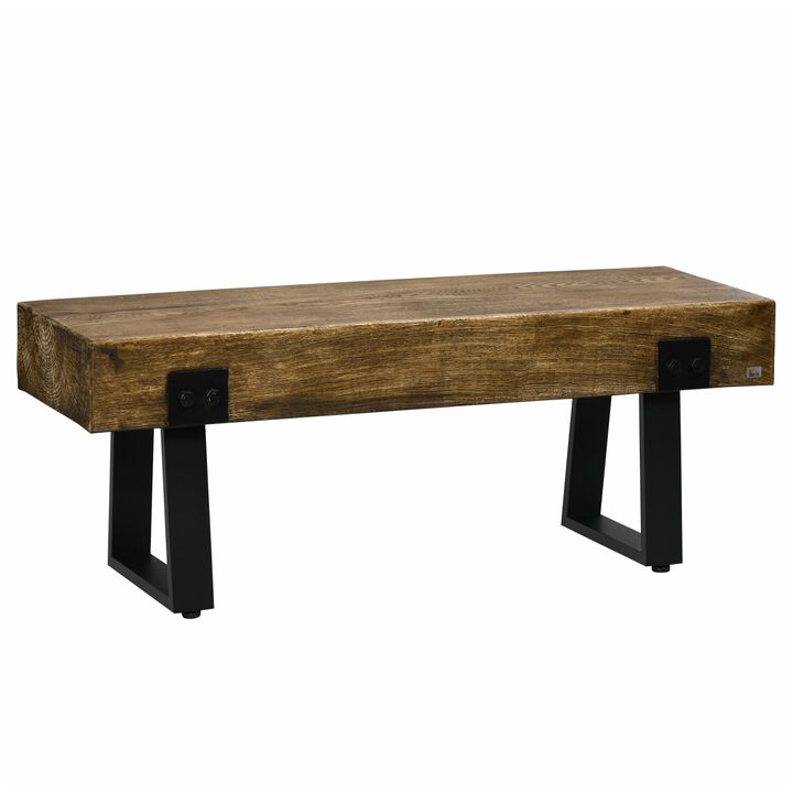 Garden Bench with Metal Legs, Rustic Wood Effect Concrete Dining Bench, Indoor or Outdoor Use for Patio, Park, Porch and Lawn, Natural/Black