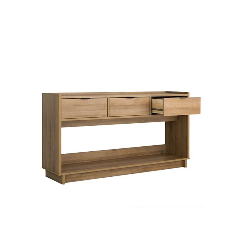 Prepac Simply Modern Entryway Console Natural Oak Engineered Wood with 3 Drawers