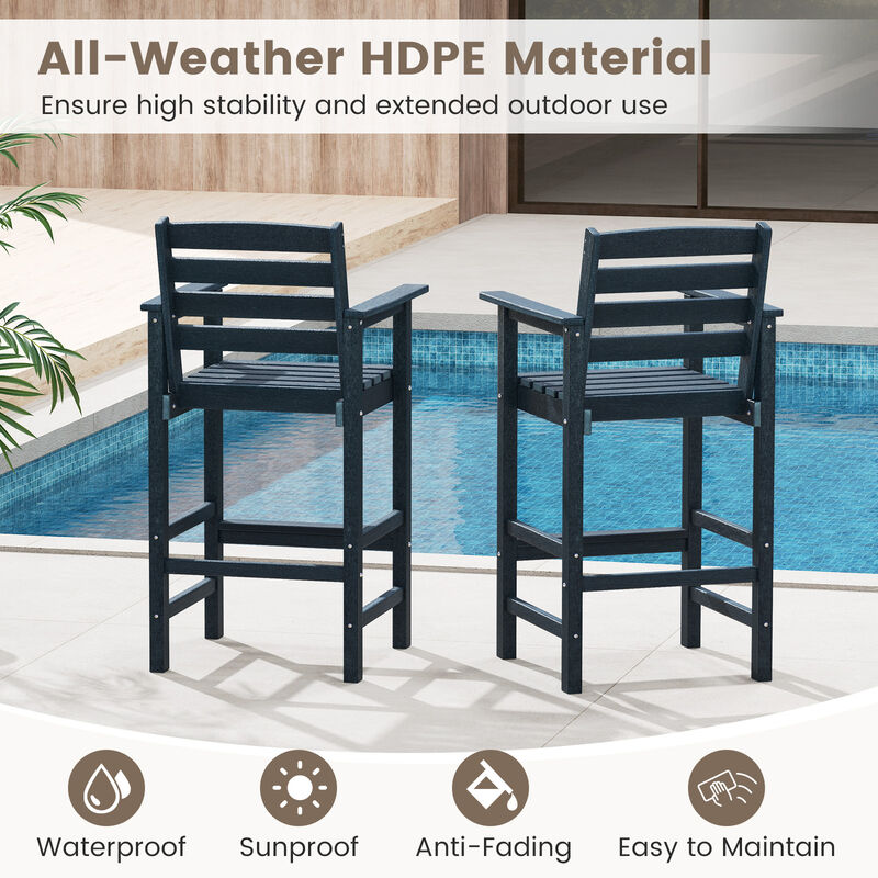 Set of 2 HDPE Adirondack Bar Chairs with Wide Armrests &ndash; Weather-Resistant Patio Seating