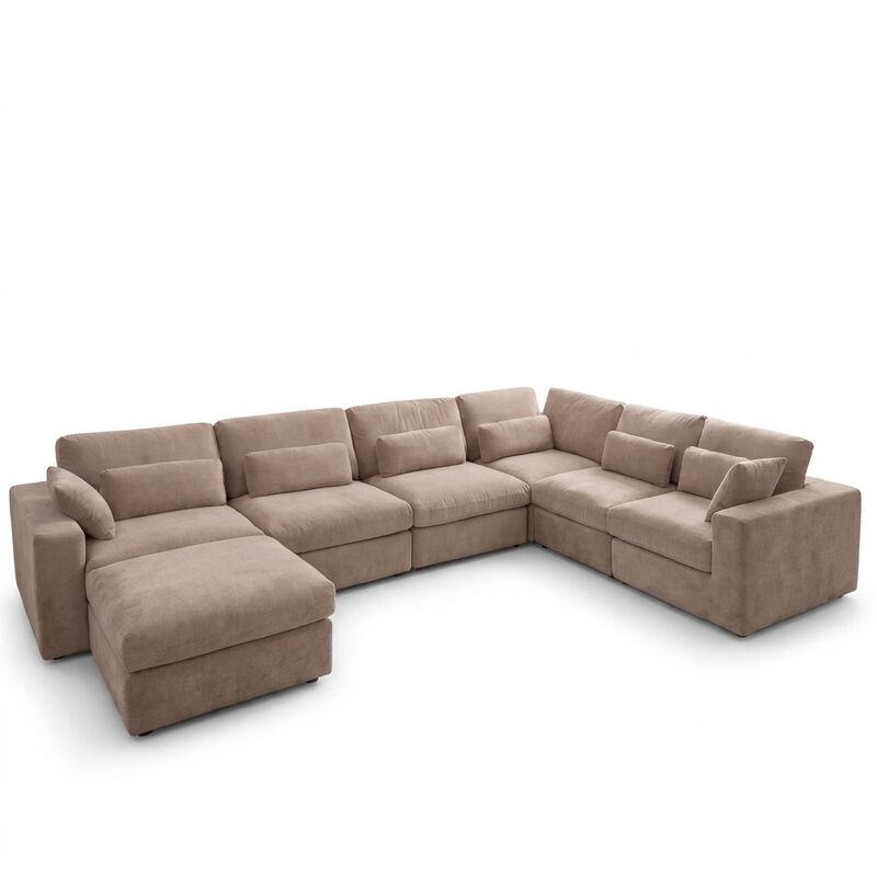 Vipbear 160" Oversized Modular 7-Seat V-Shaped Sectional Sofa with Movable Ottoman Boneless Couch image number 0