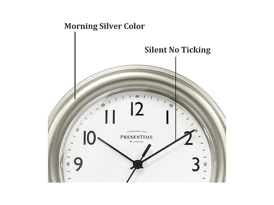 Farmhouse Essential Morning Silver Color Wall Clock 5 Inch Silent Non Ticking