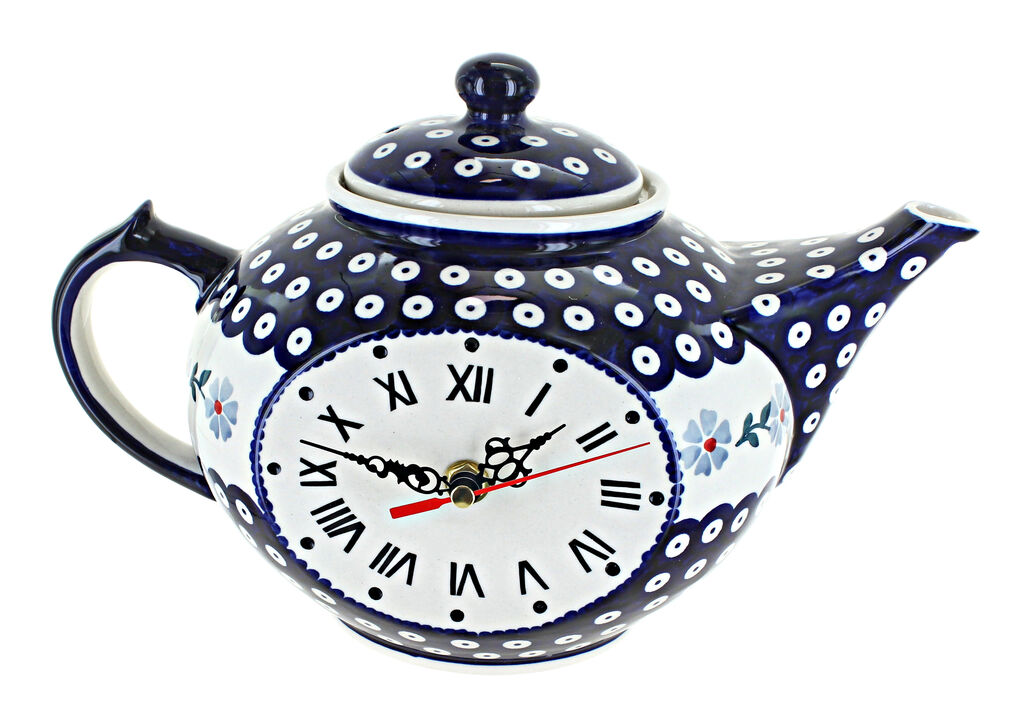 Blue Rose Polish Pottery Red Daisy Mantle Teapot Clock