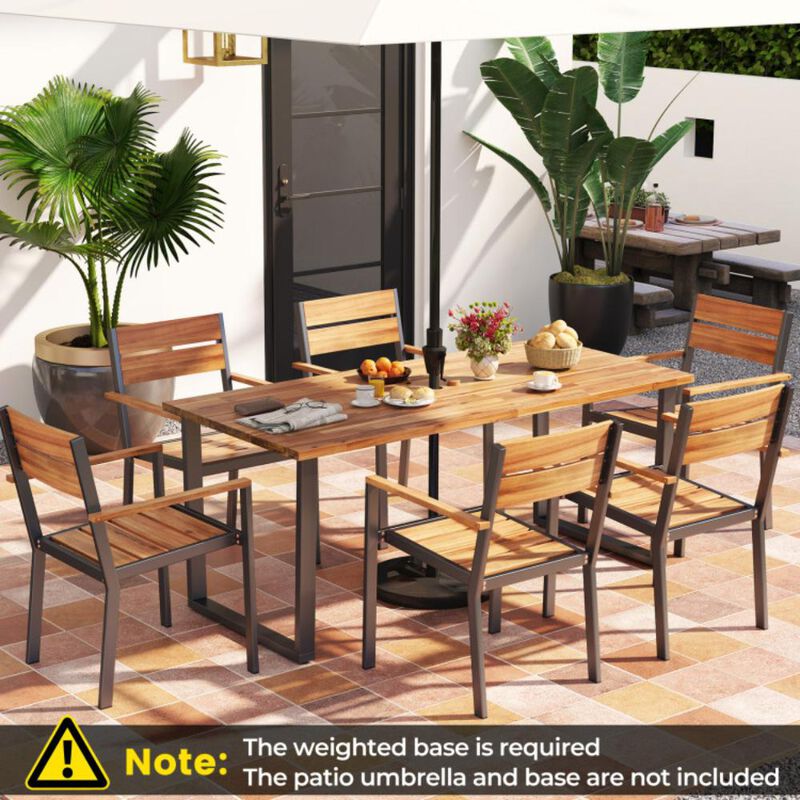 Hivvago 7 Pieces Acacia Wood Patio Dining Set with Metal Frame and 2 Inches Umbrella Hole