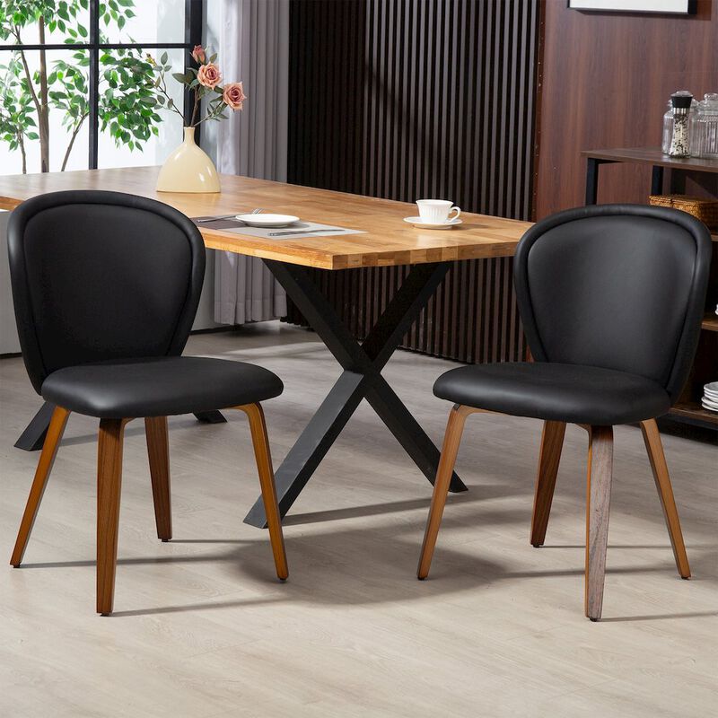 Glamour Home Set of 2 Bexter Black Faux Leather Dining Chair with Walnut Wood Legs